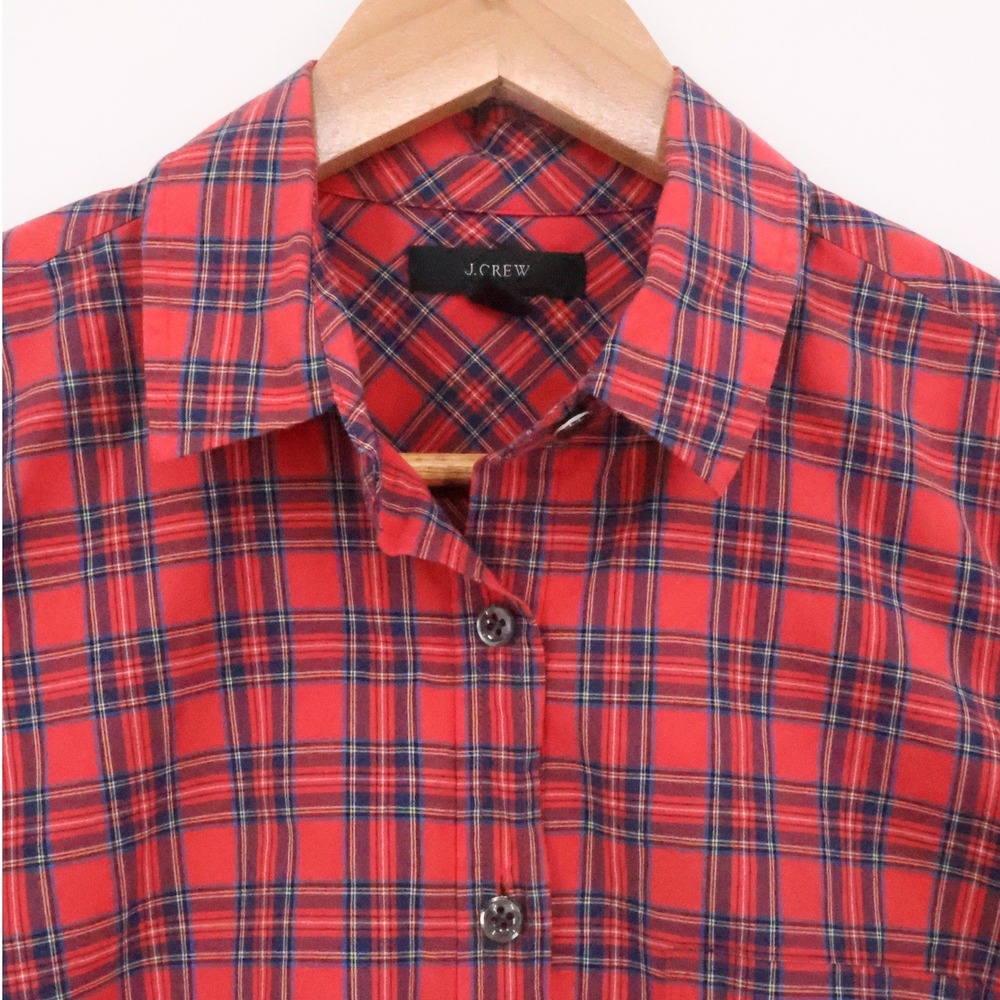 J Crew Red Blue Plaid‎ Popover Tunic Top Womens Western Country Preppy  Size 4 - Picture 2 of 10